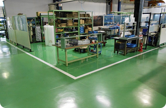 機械工場床 ライン引きによる作業効率化 作業場