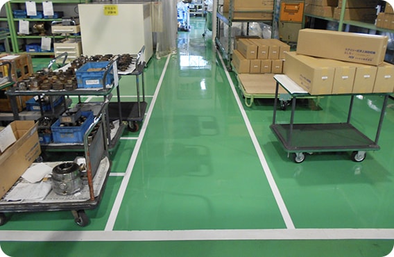機械工場床 ライン引きによる作業効率化 製品置き場